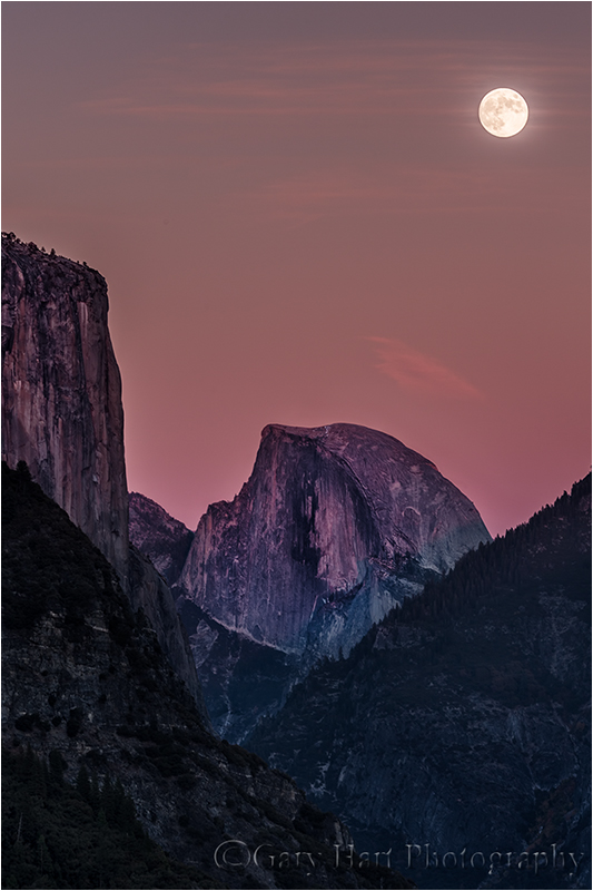 Autumn Moon, El Capitan and Half Dome, Yosemite