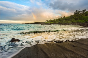 Gary Hart Photography: Rainbow and Surf, Wai'anapanapa Black Sand Beach, Maui