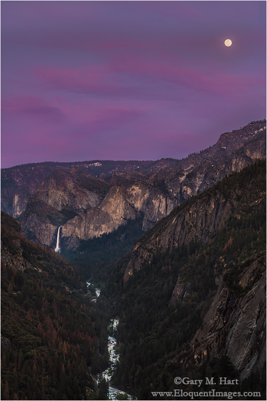 Gary Hart Photography: Spring Moonrise, Bridalveil Fall and the Merced River Canyon, Yosemite