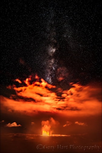 Night Fire, Milky Way Above Kilauea Caldera, Hawaii