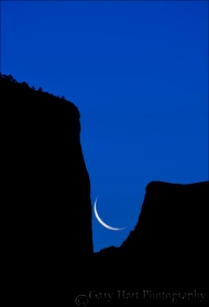 Gary Hart Photography: Yosemite Silhouette, Crescent Moon w/El Capitan and Half Dome