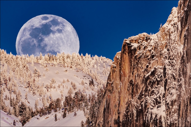 Gary Hart Photography: Winter Moonrise, Full Moon and Half Dome, Yosemite