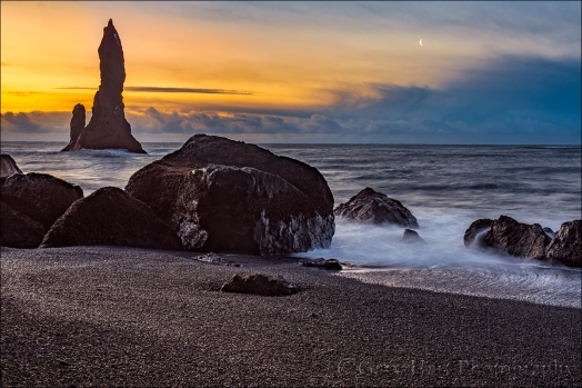 Gary Hart Photography: Sunrise Moon, Reynisfjara Black Sand Beach, Iceland