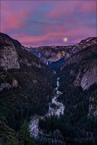 Moonrise, Merced River Canyon and Bridalveil Fall, Yosemite