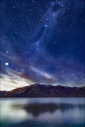 Gary Hart Photography: Moonlight and Milky Way, Lake Wakatipu, New Zealand