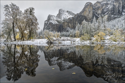 Gary Hart Photography: Fall Into Winter, Cathedral Rocks and Bridalveil Fall Reflection, Yosemite