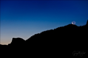 Gary Hart Photography: Lunar Kiss, Crescent Moon With Half Dome and Sentinel Dome, Yosemite